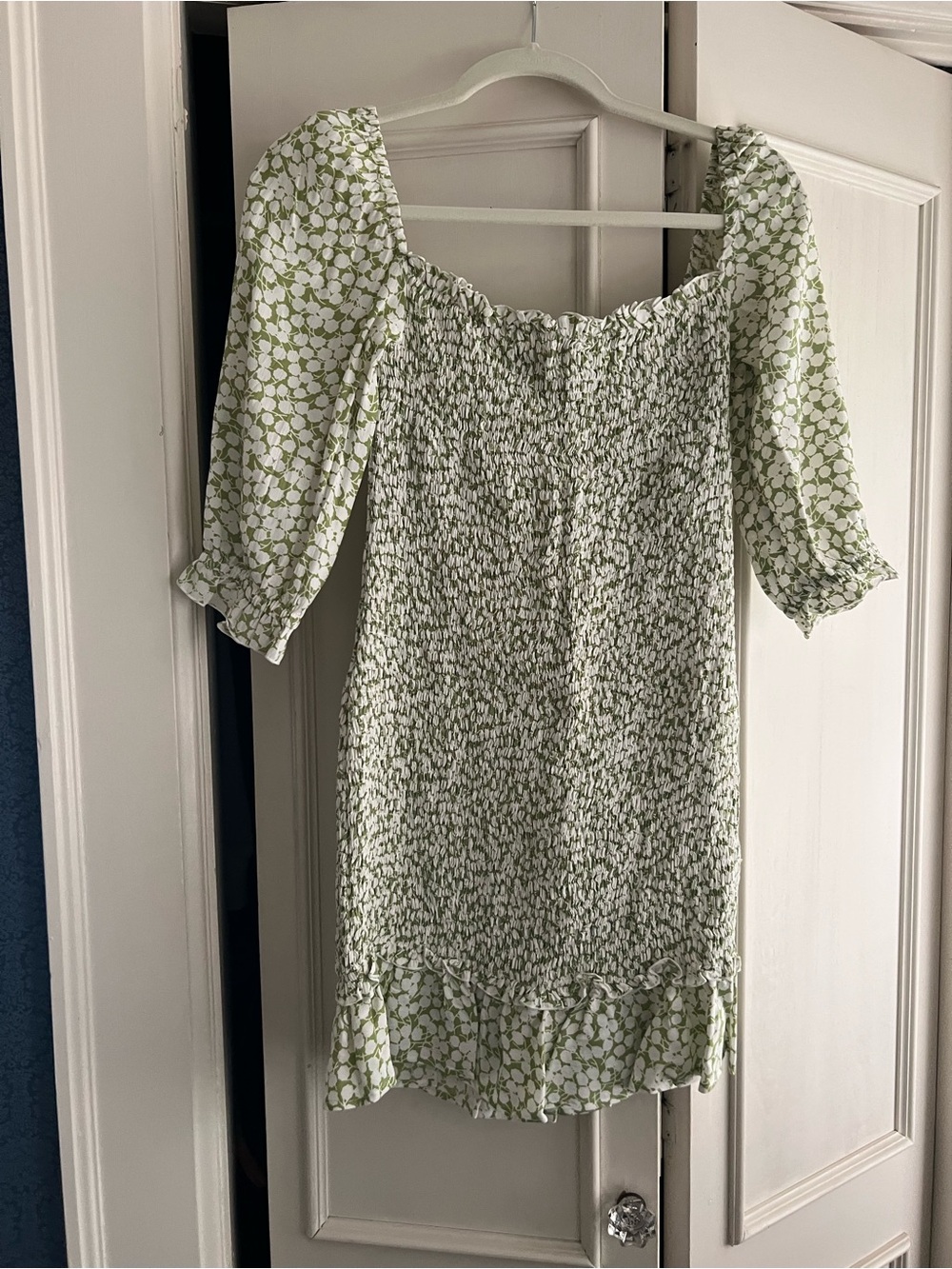 Faithfull the Brand Green Floral Smocked Mini Dress